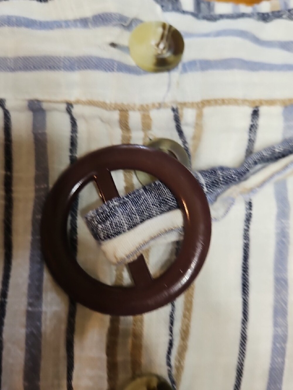 Striped Button-Front Midi Skirt in Blue, White & Tan - Picture 4 of 8